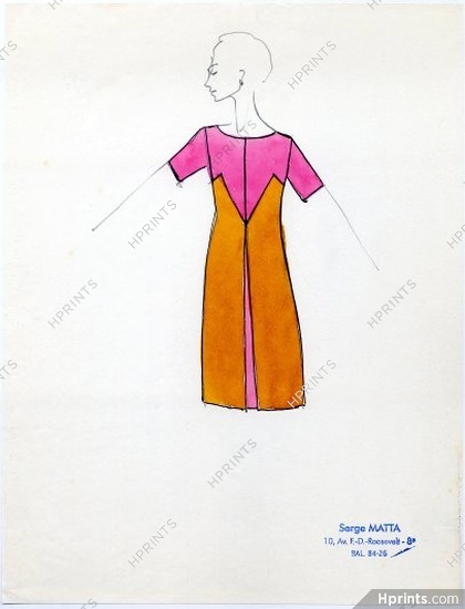 Serge Matta 1960 Fashion House Paris, Original Fashion Drawing N°33