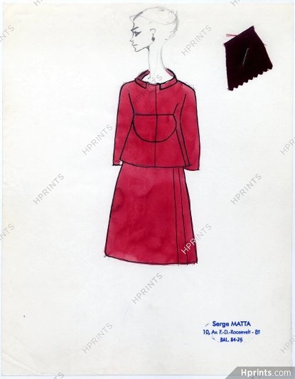 Serge Matta 1960 Fashion House Paris, Original Fashion Drawing N°34