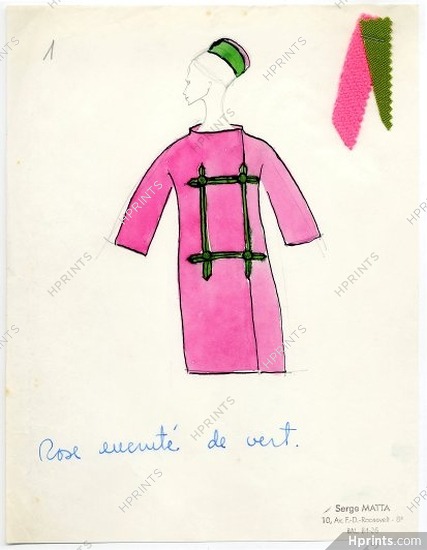 Serge Matta 1960 Fashion House Paris, Original Fashion Drawing N°40