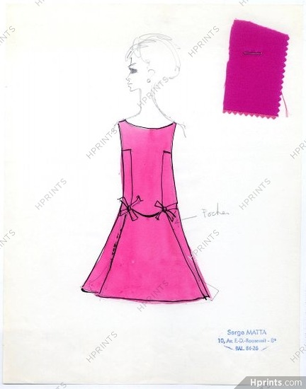 Serge Matta 1960 Fashion House Paris, Original Fashion Drawing N°42