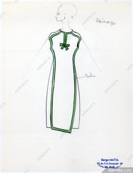 Serge Matta 1960 Fashion House Paris, Original Fashion Drawing N°44