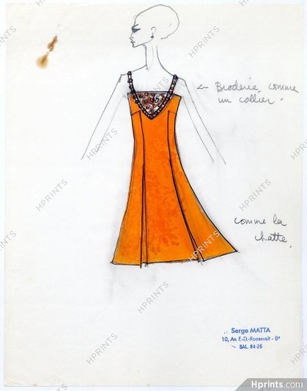 Serge Matta 1960 Original Fashion Drawing N°21