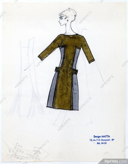 Serge Matta 1960 Original Fashion Drawing N°24