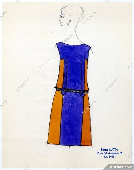 Serge Matta 1960 Fashion House Paris, Original Fashion Drawing N°25