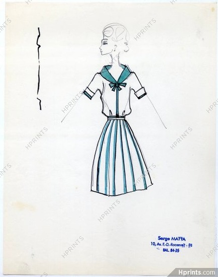 Serge Matta 1960 Fashion House Paris, Original Fashion Drawing N°27