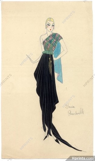 Denise Charleville 1925 Original Fashion Drawing, "Salon de la Mode par les Artistes", Art deco