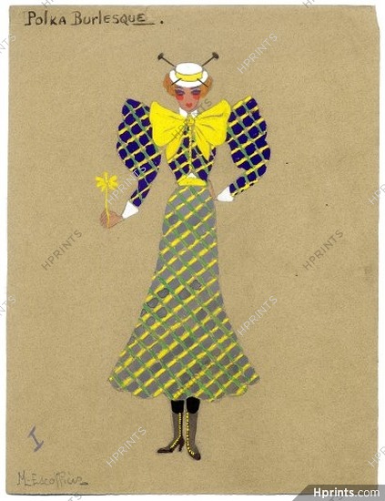 Marcel Escoffier 1930s, Original Costume Design "Polka Burlesque"