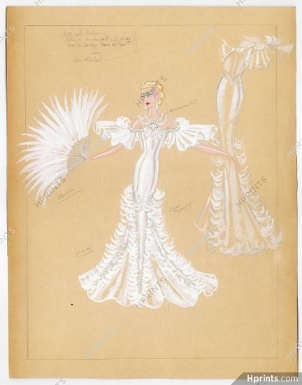 Marcel Escoffier 1930s, Original Costume Design, Evening Gown