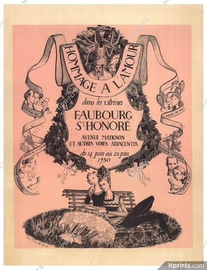 Jean-Pierre Alaux 1950 Vitrines Faubourg Saint-Honoré, "Hommage à l'Amour", Poster Art, Lithography
