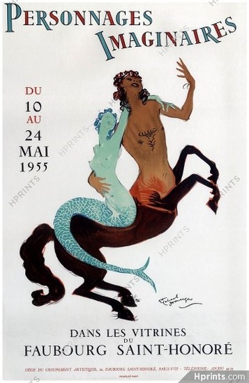 Jean-Gabriel Domergue 1955 "Personnages Imaginaires", Vitrines du Faubourg Saint-Honoré, Siren, Centaur, Lithography Mourlot