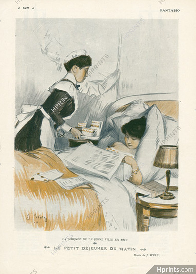 Jacques Wély 1910 Le petit déjeuner du matin, Breakfast in bed