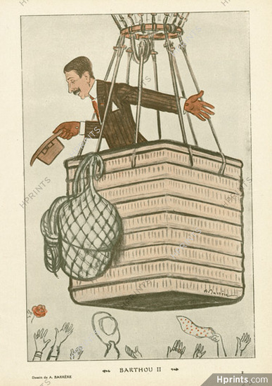 Adrien Barrère 1910 Léon Barthou, Montgolfière, Caricature