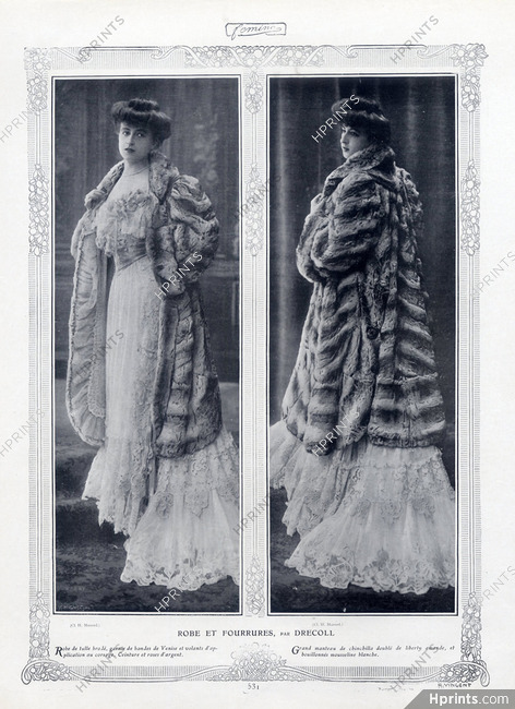 Drecoll 1905 Evening Dress, Fur Coat