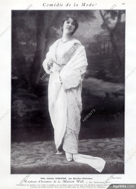 Weil 1912 Arlette Dorgère, Ermine Coat, Photo Talbot