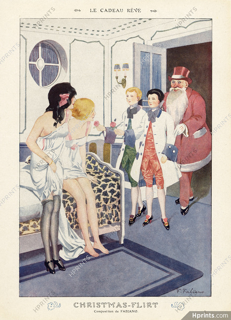 Fabien Fabiano 1913 "Le Cadeau Révé" The Dreamed Present, Christmas-Flirt, Sexy Girls