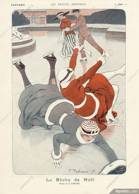 La Bûche de Noël, 1915 - Ice Skating Accident, Winter Sports, Fabiano