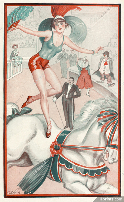 Georges Pavis 1932 Au Cirque, Circus, Horse, Acrobat