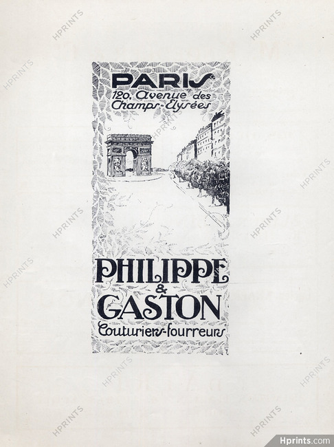 Philippe et Gaston (Couture) 1924 Label, Arc De Triomphe, Address: 120 Avenue des Champs-Elysées