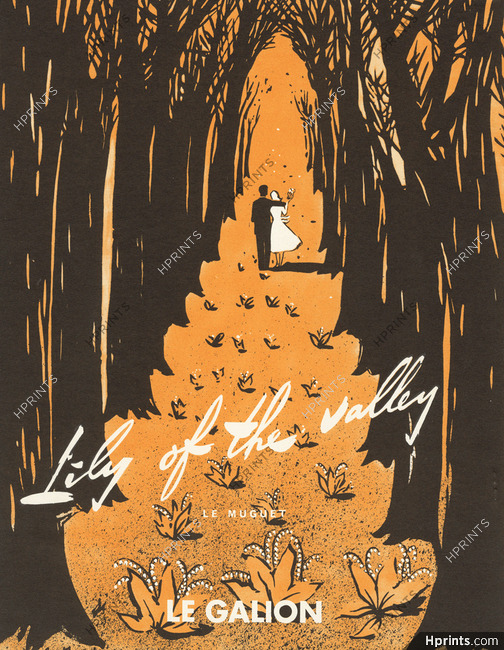 Le Galion (Perfumes) 1957 Lily Of The Valley, Lovers, Maurel (Version Orange-White)