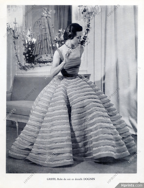 Jacques Griffe 1951 Lace Evening Gown, Dognin