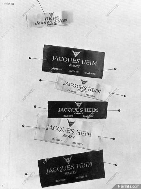 Jacques Heim 1950 Ribbon brand Label, Photo Rutledge