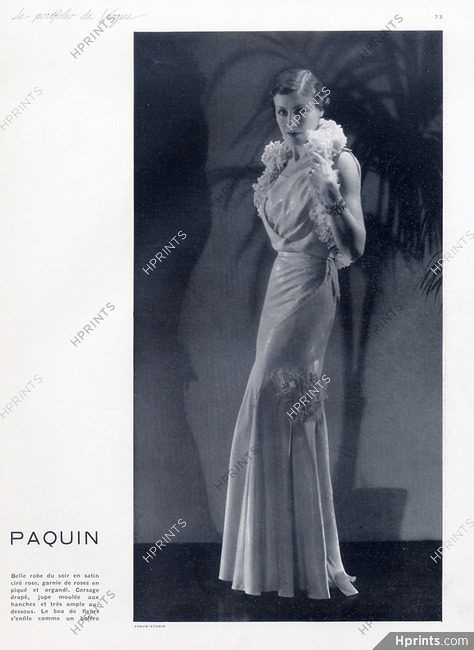 Paquin (Couture) 1933 Evening Gown, Rose Embroidery