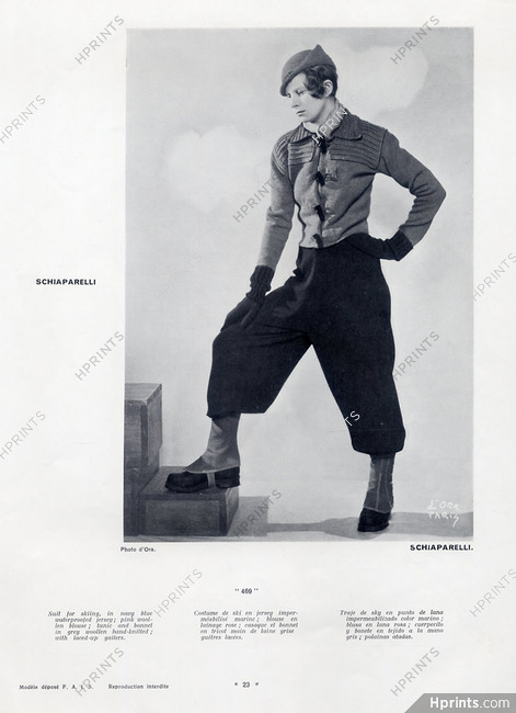 Schiaparelli 1932 Suit for Skiing, gaiters, Photo Madame D'Ora