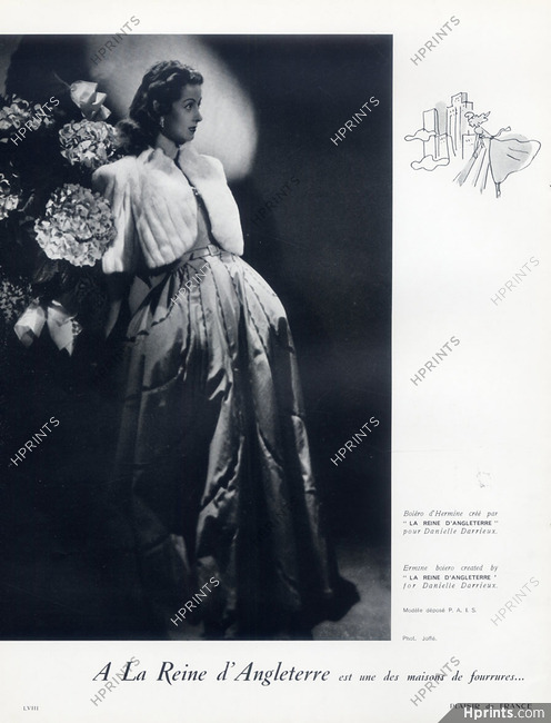 A La Reine d'Angleterre 1939 Ermine Bolero for Danielle Darrieux, Photo Joffé