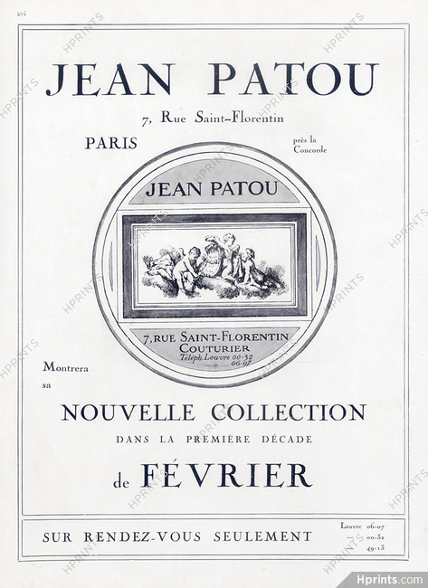 Jean Patou 1923 Label, Address 7, rue Saint-Florentin, Paris