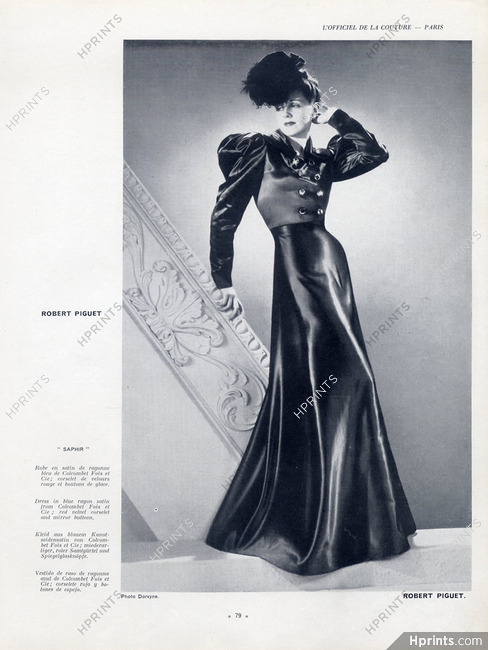 Robert Piguet 1938 Photo Dorvyne, black Satin Evening Gown