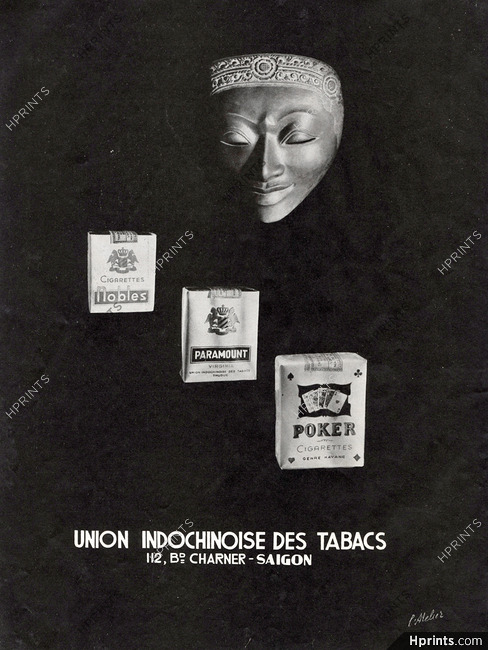 Union Indochinoise des Tabacs 1949 Nobles, Paramount, Poker Cigarettes