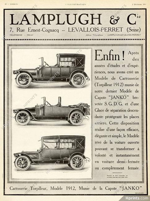 Lamplugh & Cie 1911 Carrosserie Torpilleur, Levallois Perret