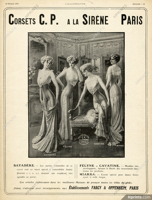 C.P. à la Sirène (Corsetmaker) 1910 Corset, Art Nouveau