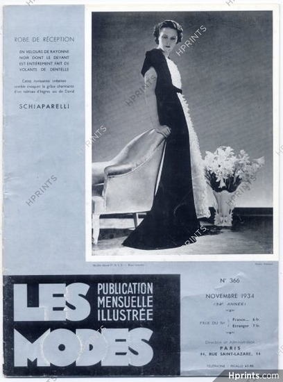 Les Modes 1934 Novembre N°366, Schiaparelli, Chanel, Jean Patou