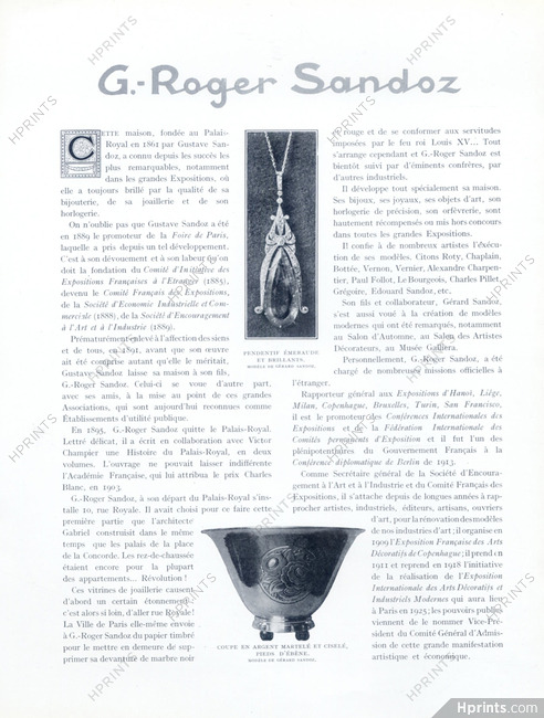 Gustave-Roger Sandoz, 1924 - Gérard Sandoz, Pendentif, 1 pages