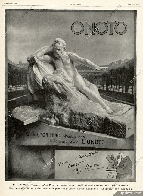 Onoto (Pens) 1910 Victor Hugo, Autograph Rodin Caricature SEM (Georges Goursat)
