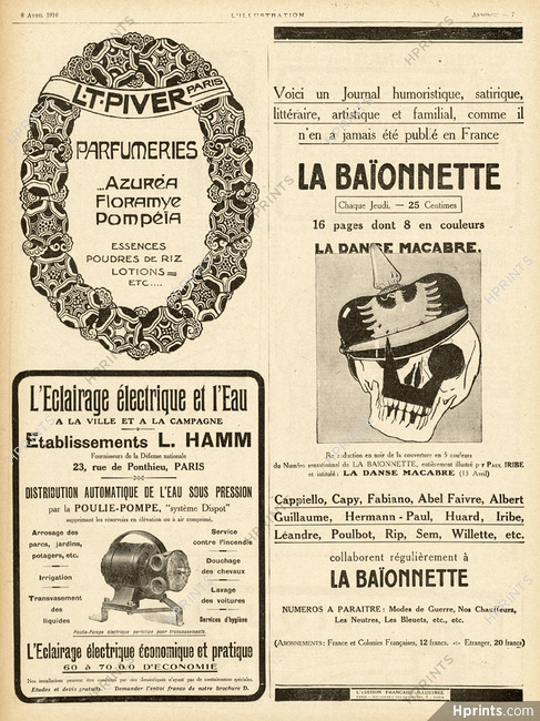 Publicité pour La Baïonnette 1916 La Danse Macabre, Paul Iribe