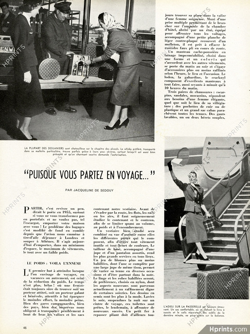 Puisque vous partez en Voyage..., 1955 - Louis Vuitton, Luggage, Texte par Jacqueline de Sedouy, 3 pages
