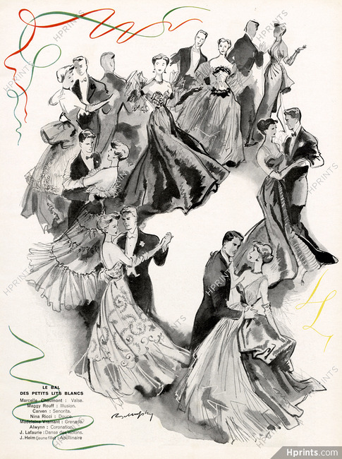 Reschofsky 1951 Dancers, Bal Des Petits Lits Blancs, Evening Gowns