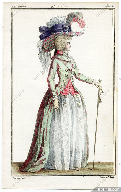Magasin des Modes Nouvelles Françoises et Angloises 1787 cahier n°14, plate n°2, Claude-Louis Desrais