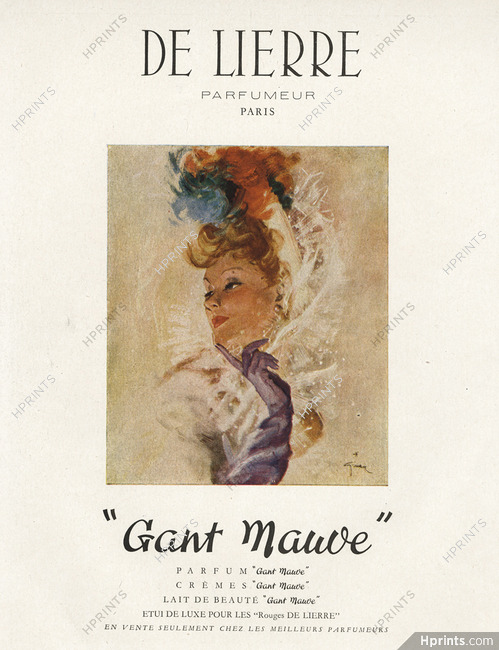 De Lierre (Perfumes) 1946 ''Gant Mauve'' René Gruau