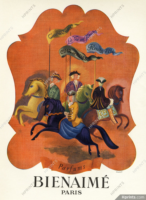 Bienaimé (Perfumes) 1946 Caravane, Cuir De Russie, La Vie en Fleurs, Fleurs d'été... Merry-go-round Carousel