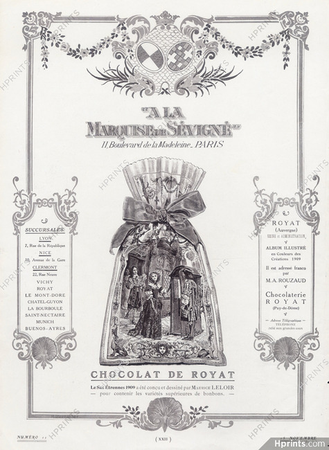 Marquise de Sévigné (Chocolates) 1908 "Sac Etrennes" Maurice Leloir