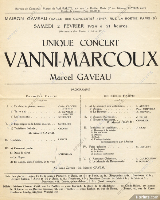 Vanni-Marcoux (operatic bass-baritone) 1924 Marcel Gaveau, Concert Program