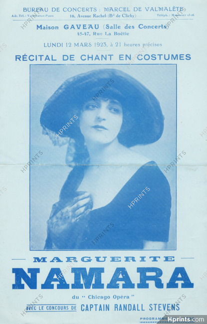 Marguerite Namara (Lyric Soprano) 1923 Program Récital de Chant, Rendall Stevens