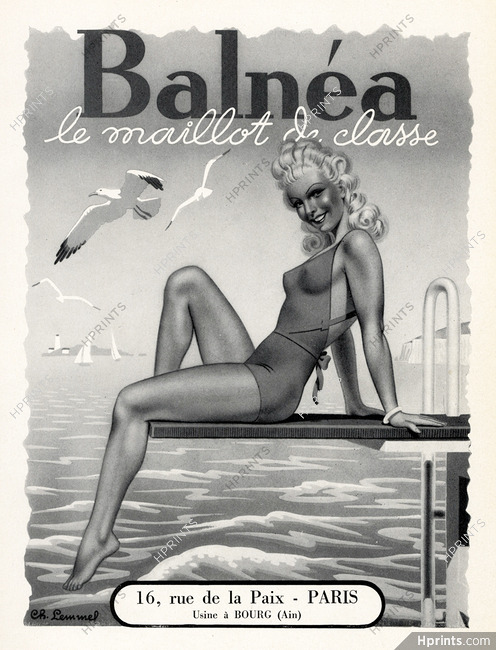 Balnéa 1945 Charles Lemmel, Swimwear, Bathing Beauty, Pin-up