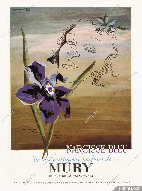 Mury (Perfumes) 1946 Théo Tobiasse, Narcisse Bleu, Surrealism (L)