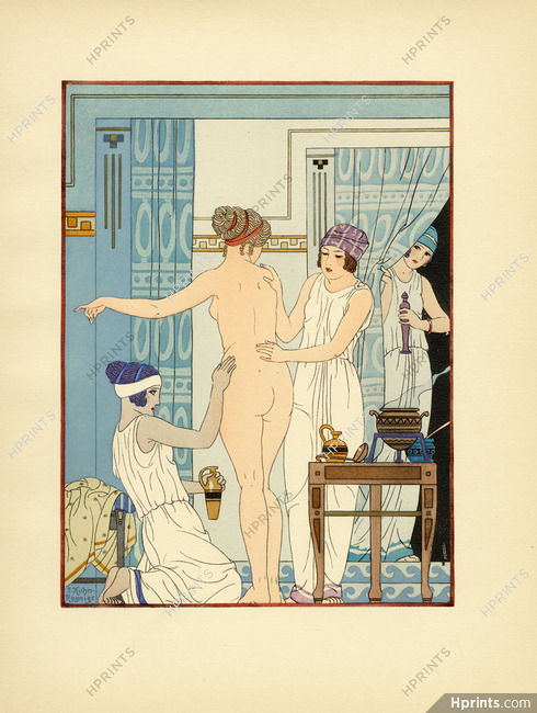 Kuhn-Régnier 1932 Hippocrate II, Pochoir n°16, Se feront oindre avec de l'huile... Massage