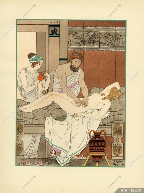 Joseph Kuhn-Régnier 1932 Hippocrate II, Pochoir n°5, Malaxée fortement avec les mains... Massage