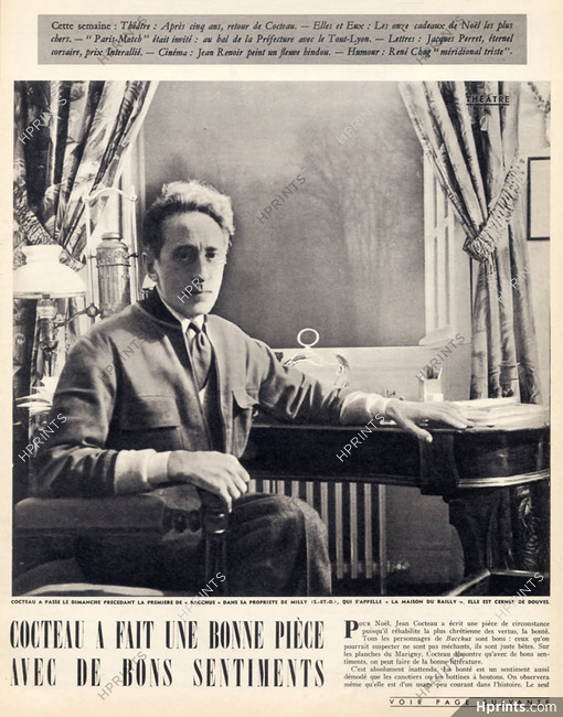 Cocteau a fait une bonne pièce..., 1951 - Jean Cocteau A propos de "Bacchus", Photo Willy Rizzo, Text by Jean Farran, 2 pages